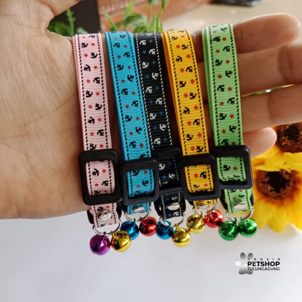 Kalung Kucing Motif Jangkar 2 Lonceng Bahan Tebal Berkualitas