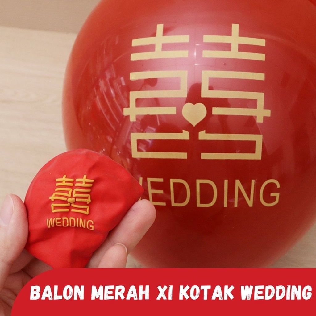 Balon Merah Wedding bahan TEBAL Motif huang Xi Kotak isi 10pcs