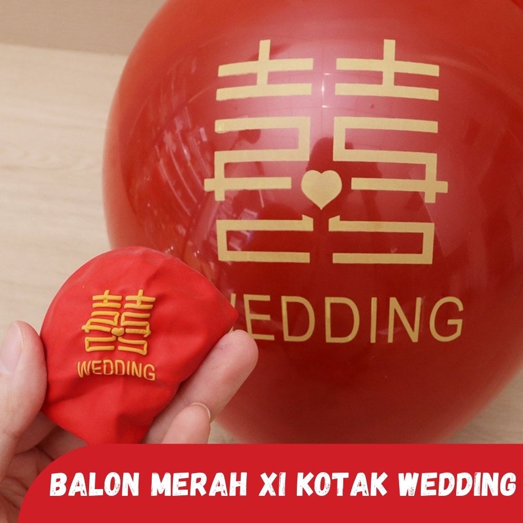 Balon Merah Wedding bahan TEBAL Motif huang Xi Kotak isi 10pcs