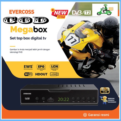 paket STB Set Top Box EVERCOSS MAX pro DVBT2 Evercoss MAX pro mantap new