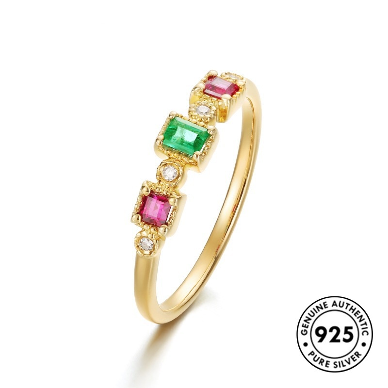 Cincin Kristal Lapis Emas S925 Untuk Wanita