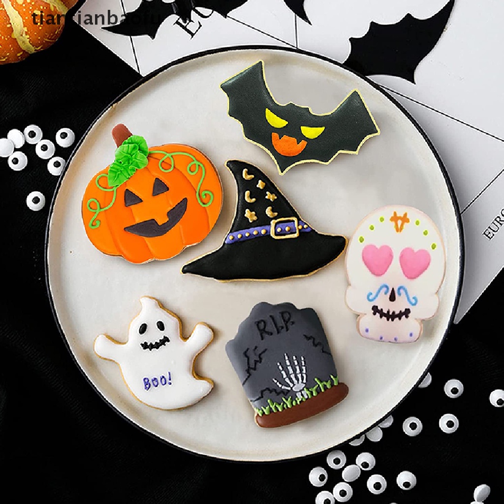 (tiantianbaofu) 2021 7 Pcs Cetakan Kue / Biskuit Bahan Metal Motif Halloween