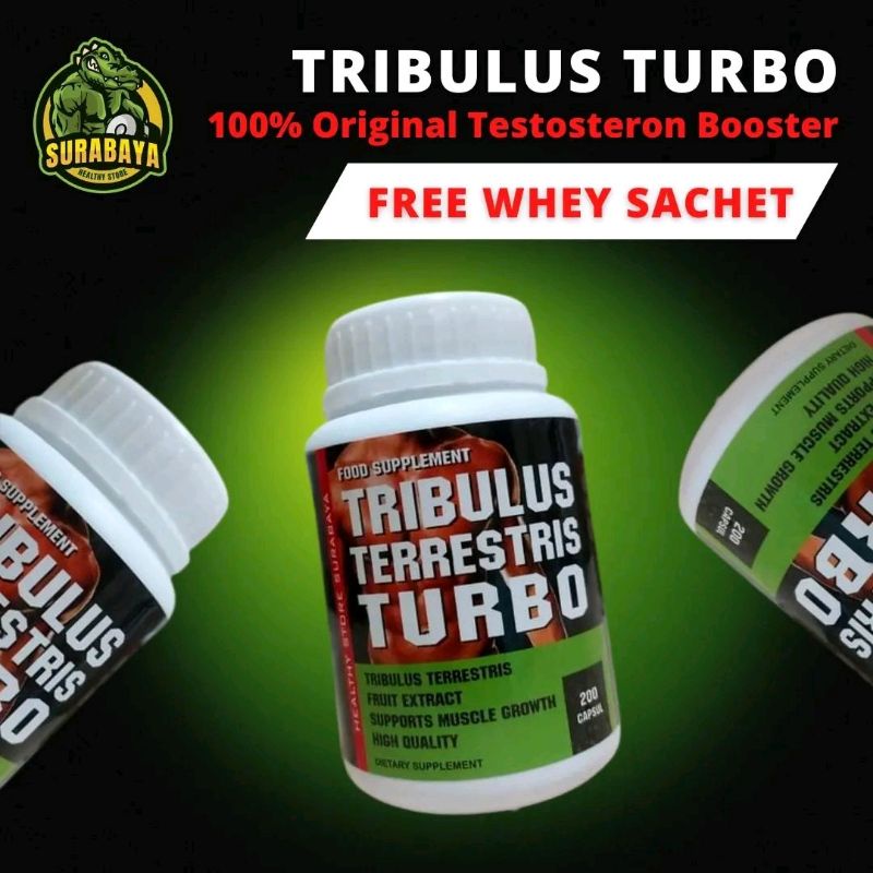 TESTOSTERONE BOOSTER TRIBULUS TURBO 200 CAPSUL HERBAL SUPLEMEN FITNES 200CAPS ON VEGAN GYM PRIME T 1