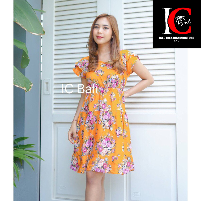 DRESS LAURA PENDEK MOTIF BUNGA L003