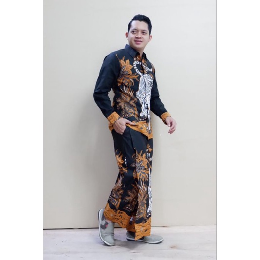 Setelan Celana Sarung Pria Dewasa Kemeja Batik Lengan Panjang Pendek Katun Premium Halus Motif Macan