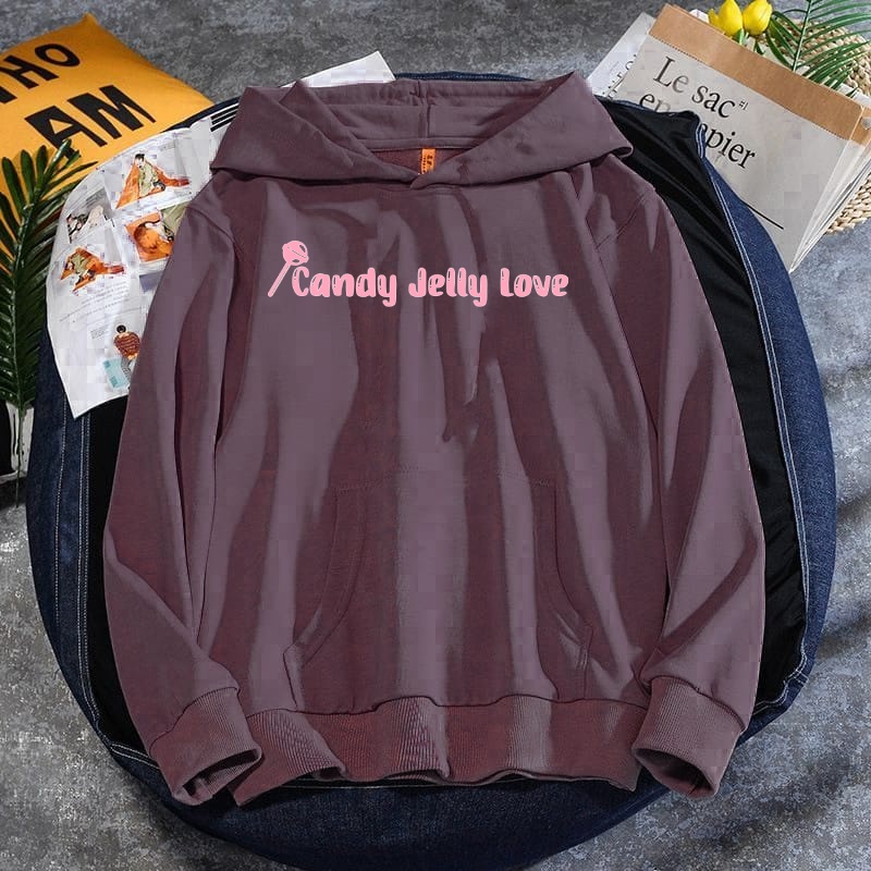 Candy Jelly Love Hoodie Wanita Kekinian Motif Lettering