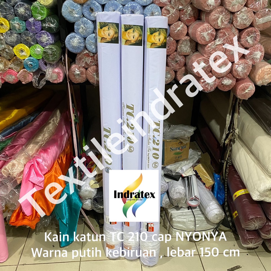 ( per setengah meter ) kain katun putih polos TC 210 NYONYA meteran lebar 150 cm bahan atasan baju hem kemeja seragam sekolah kerja kerudung bergo jilbab background backdrop foto taplak meja alas piknik mori kafan spanduk lukis pecel lele craft kerajinan