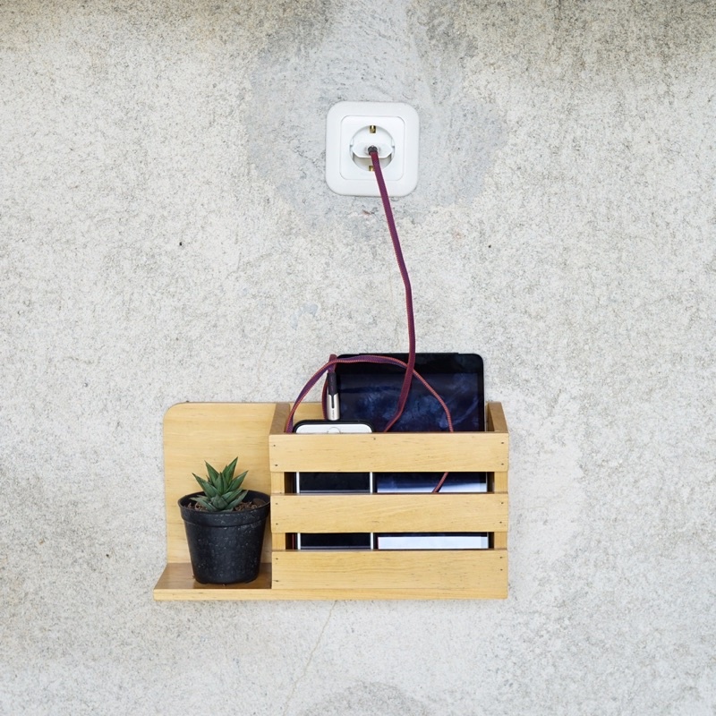 Nanhayu Neon - Rak Charger Hp, Remote TV AC Kunci Tempel Dinding Bahan Kayu