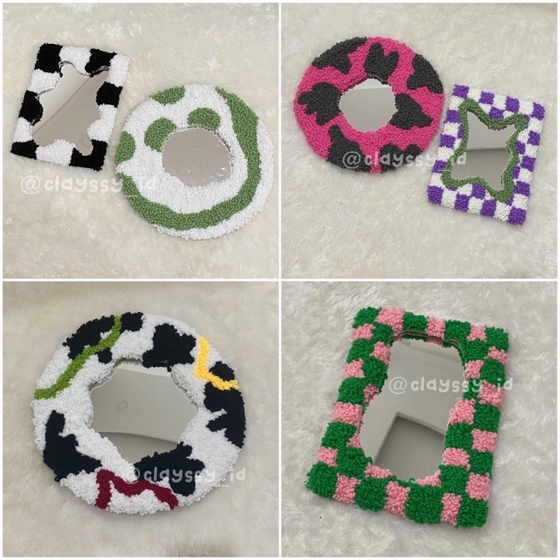 custom punch needle coaster rug mirror / aesthetic mirror / cermin aesthetic - handmade