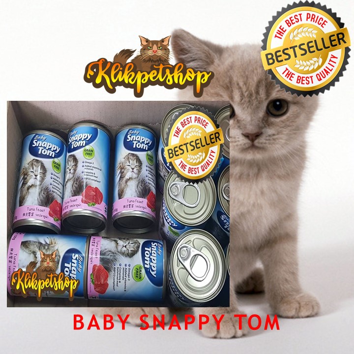 Makanan Basah Kucing kaleng kitten Baby Snappy Tom 150 gram Rasa Tuna