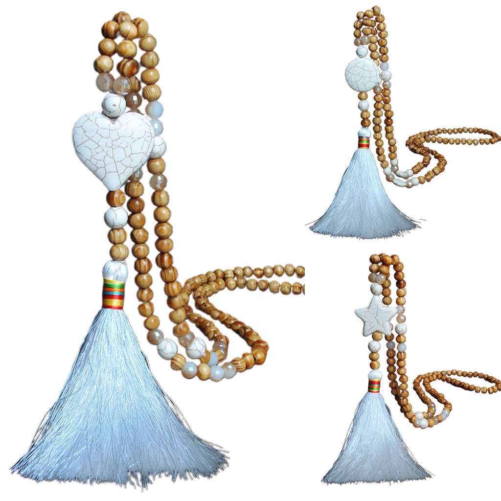 Hu Hu Hu Hu Hu Alat Bantu Pasang Kacamata♡ Kalung Rumbai Panjang Handmade Warna Putih Turquoise Gaya Bohemian Untuk Wanita