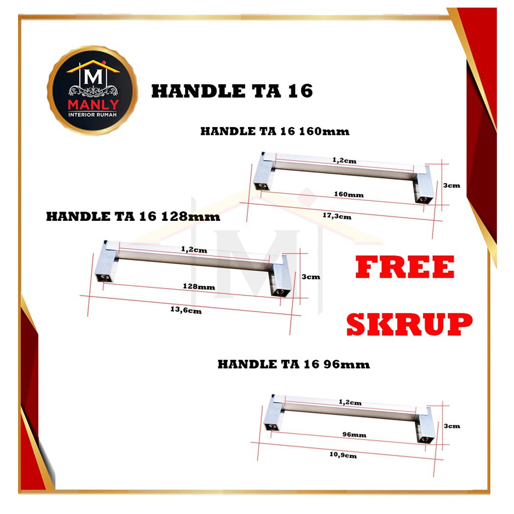 Tarikan Handel Laci / Handel Lemari TA 16 Huben 96 mm, 128 mm &amp; 160 mm, Isi 1 pcs