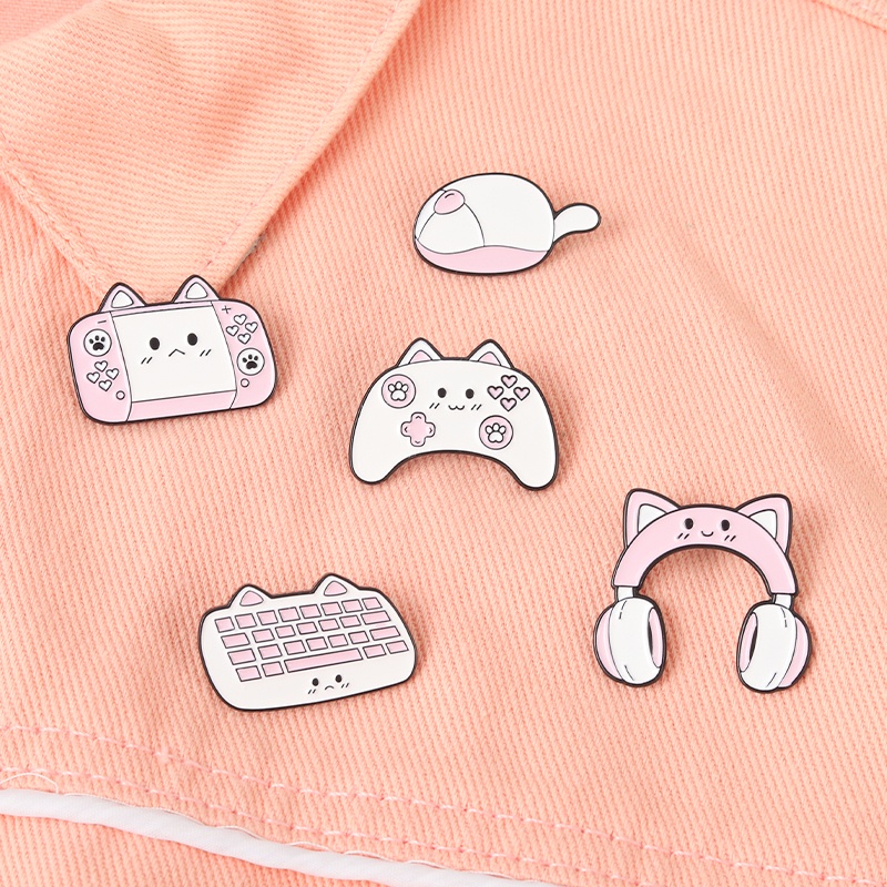 5 Styles of Cartoon Cat Enamel Brooch Office Supplies Game Console Lapel Pin Backpack Badge Gift for Friends