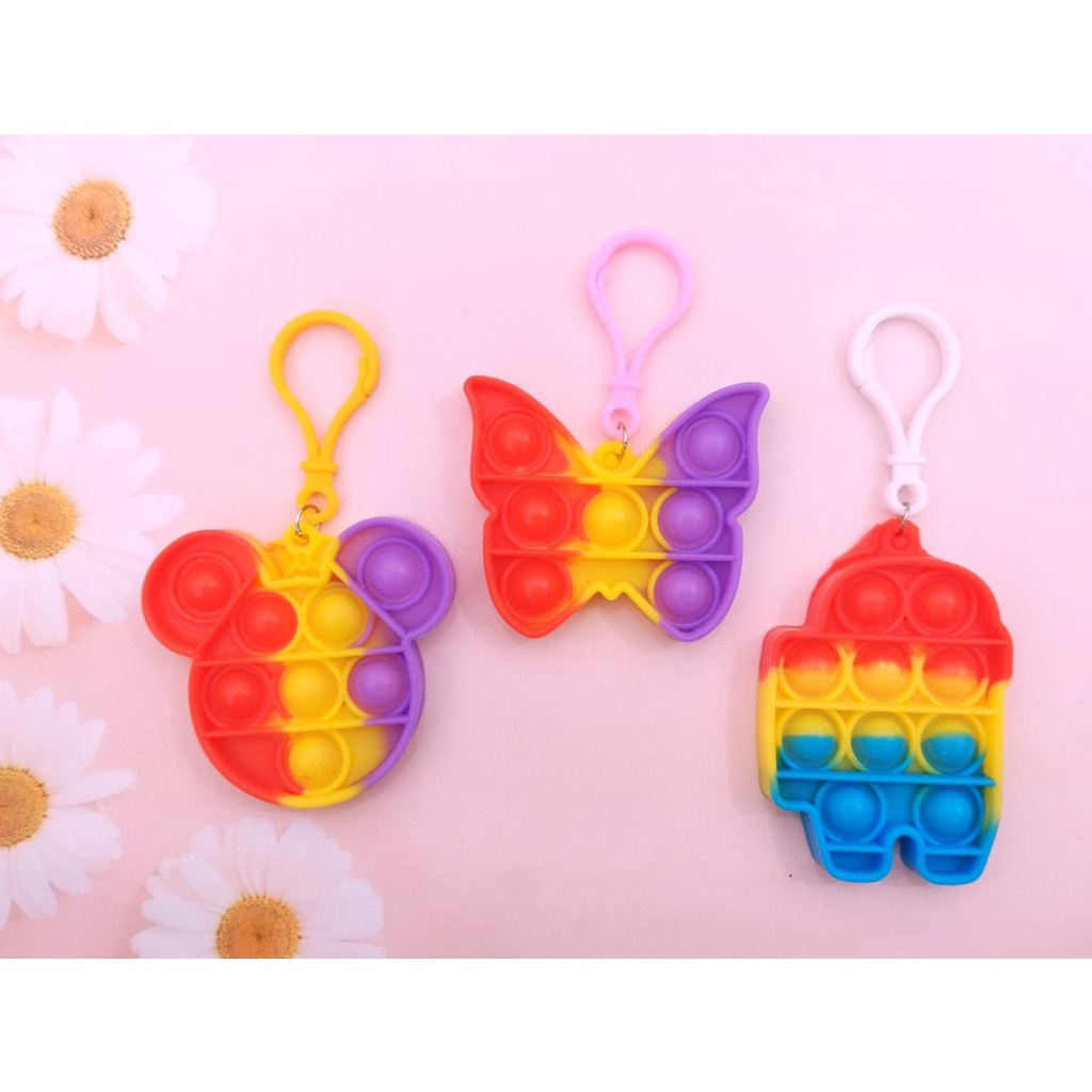 Gantungan Kunci Popit Pop It Motif Dinosaurus Unicorn Bear Beruang Mobil Lucu Bahan Karet