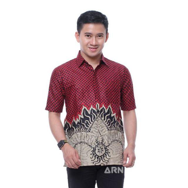 BAJU BATIK PRIA ABADI BATIK KEMEJA BATIK PRIA LENGAN PENDEK-Bara Api