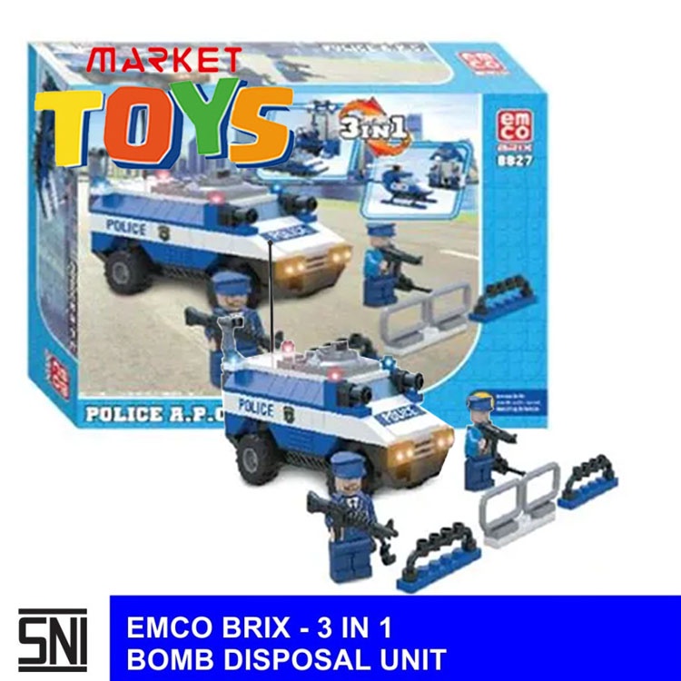 EMCO BRIX - POLICE A.P.C Mainan Anak Susun Balok Brick Model Mobil Truk Polisi Anti Ricuh