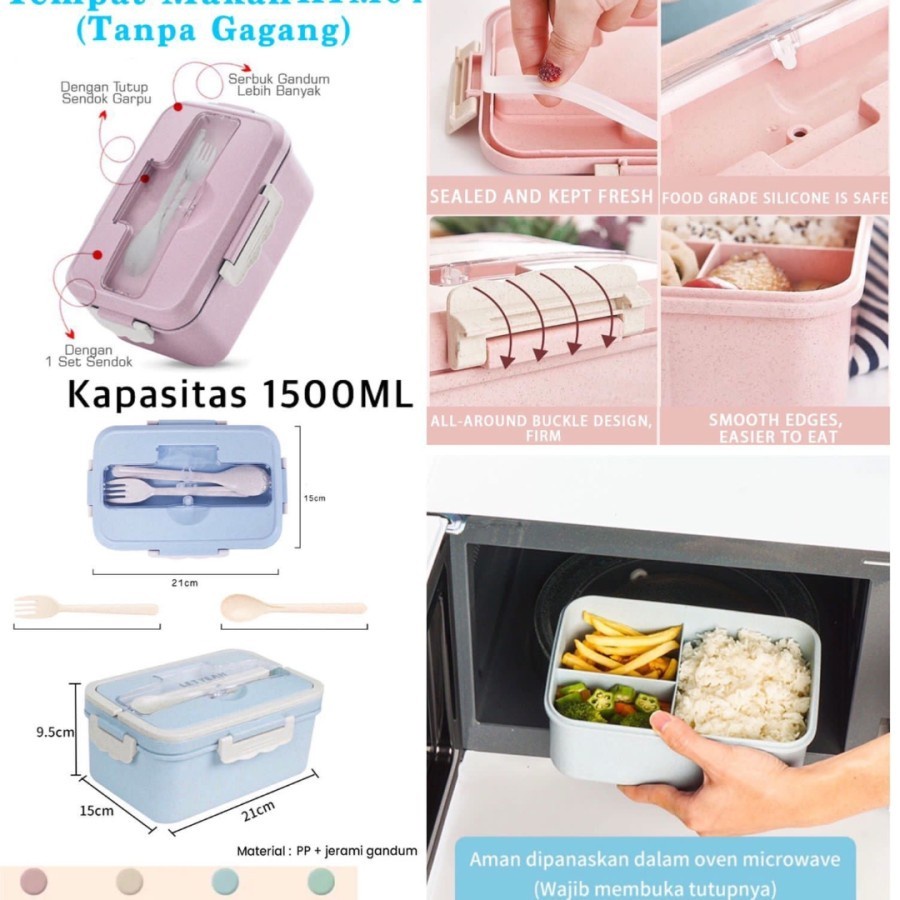 Lunch Box Set Jerami Gandum I Kotak Makan 3 Sekat Premium KTM-04