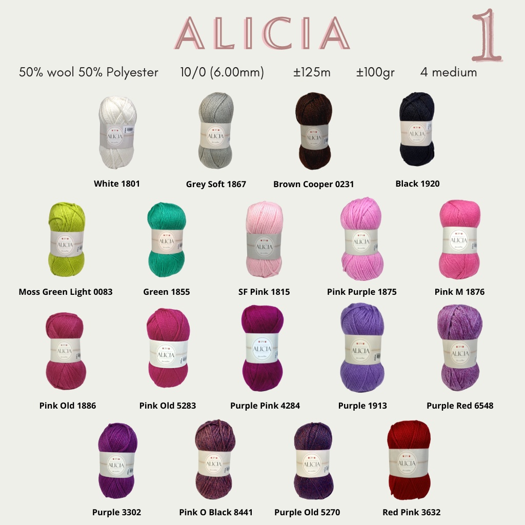 SALE Premium Yarn ALICIA Yarn / Benang Alicia - Wool Polyester 100 gr Benang Rajut Wearable Crochet Knitting