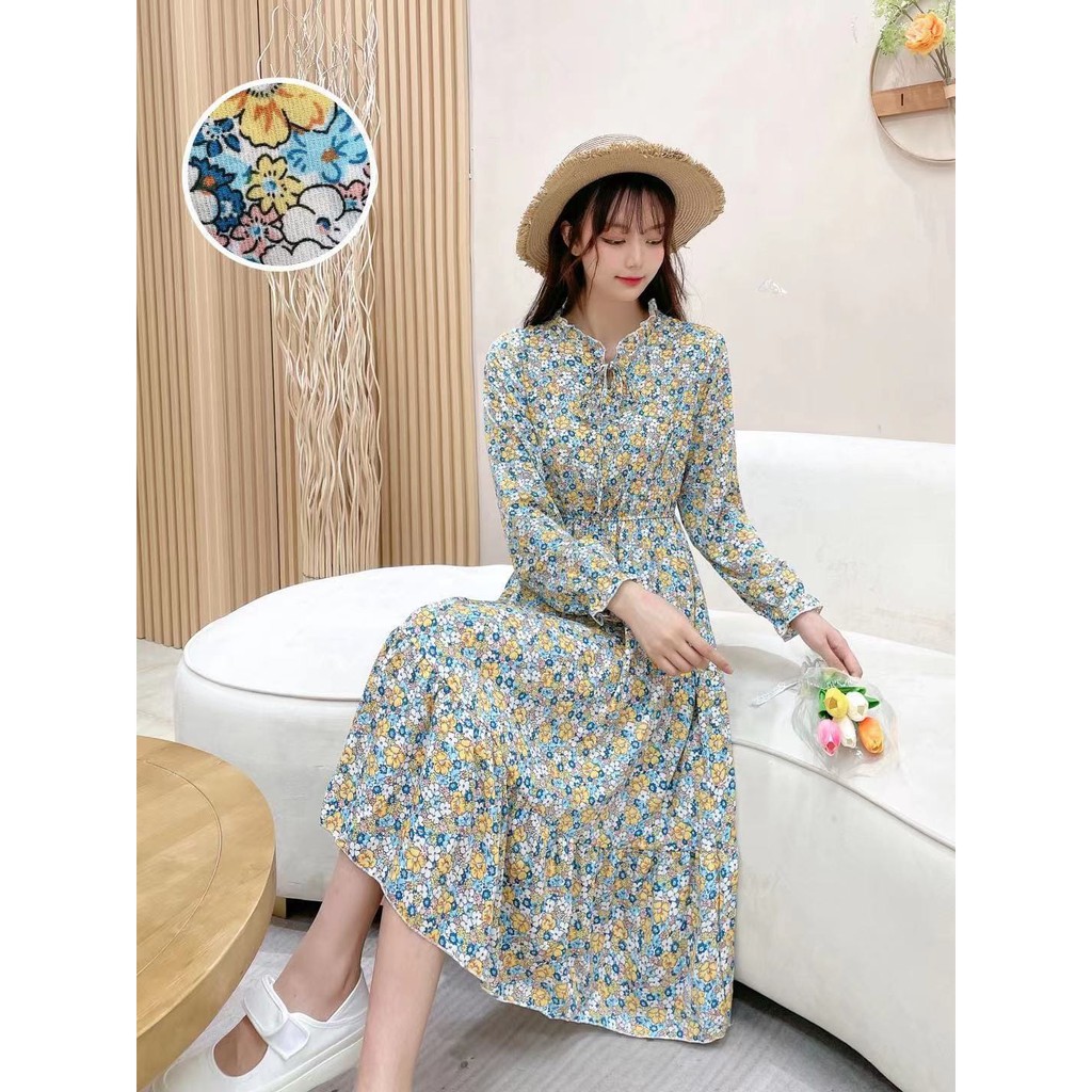 Gaun Wanita Motif Floral Dress Vintage Korean Style 9920 - 9925-FLORAL7