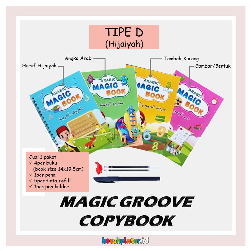 Magic Groove Copybook | Belajar Menulis Ajaib | Prewriting / Pra - Menulis | Mainan Edukasi Anak-D - 1 Paket (4 buku)