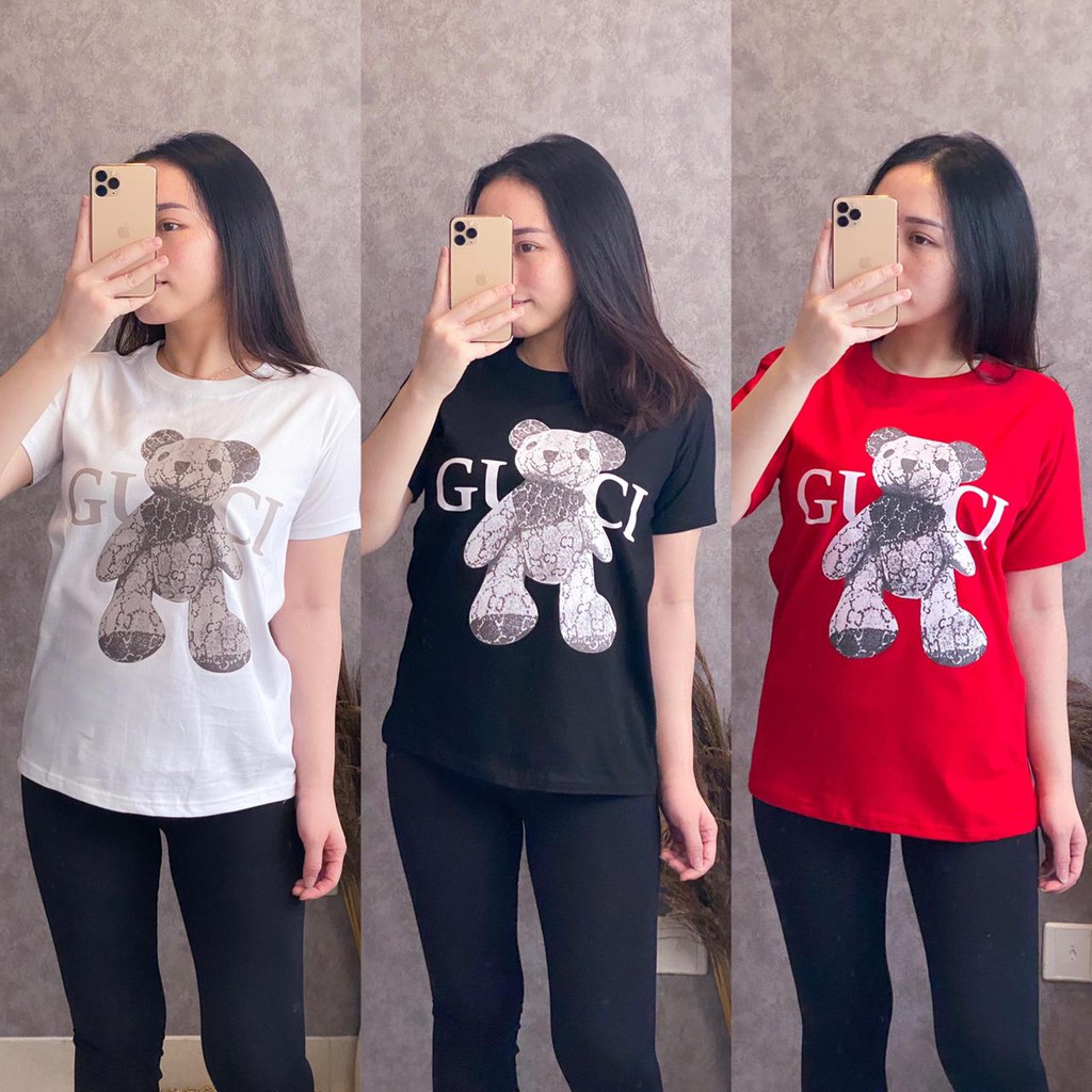 Baju Kaos Wanita Motif GcBear | TShirt Cewek Lengan Pendek | Baju Kaos Terbaru