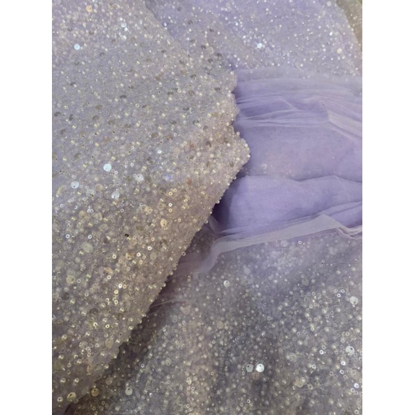Tulle premium lilac / ungu muda / kain brukat premium full payet sequin mutiara
