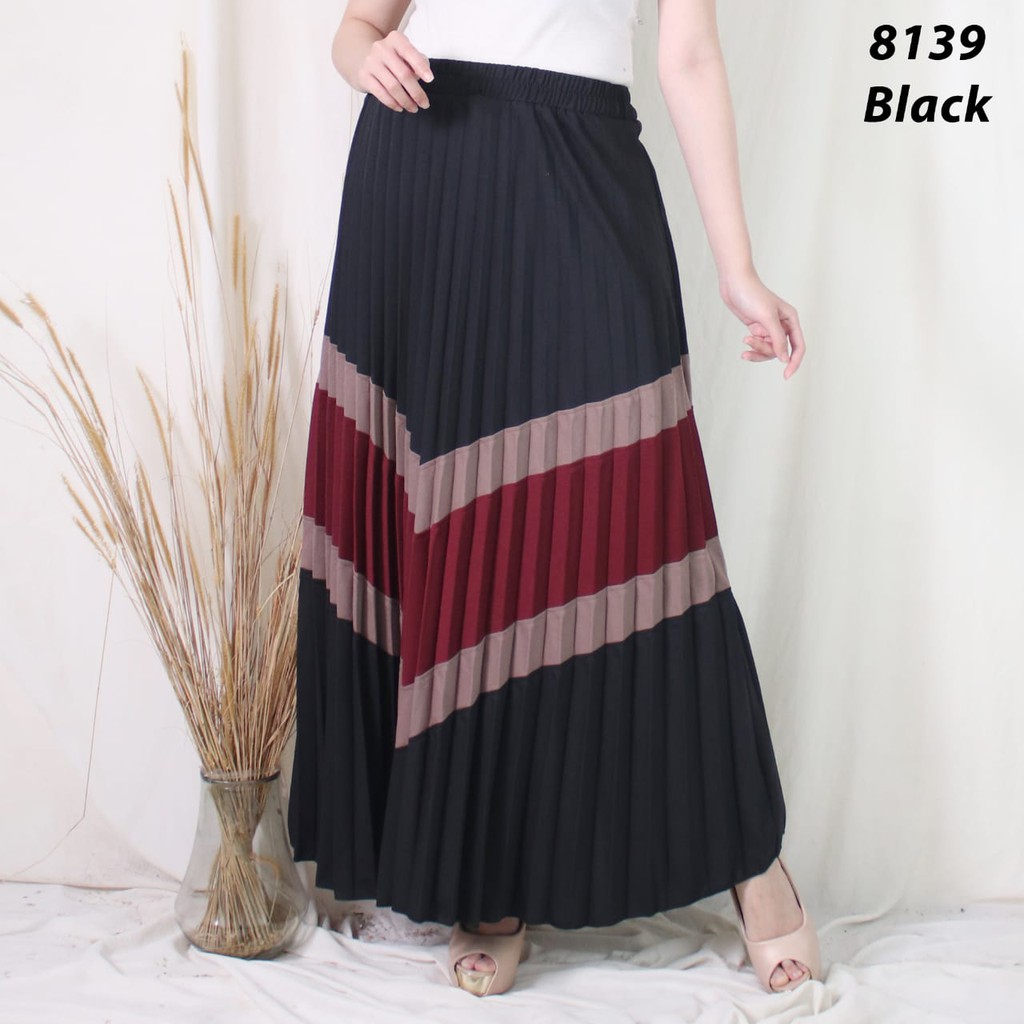  ROK  PLISKET  KOMBINASI 8139 PLEATS SKIRT WANITA KOMBINASI 