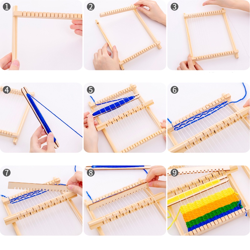 Mainan Edukasi Mesin Tenun / Rajut Handmade Diy Bahan Kayu Untuk Anak-Anak