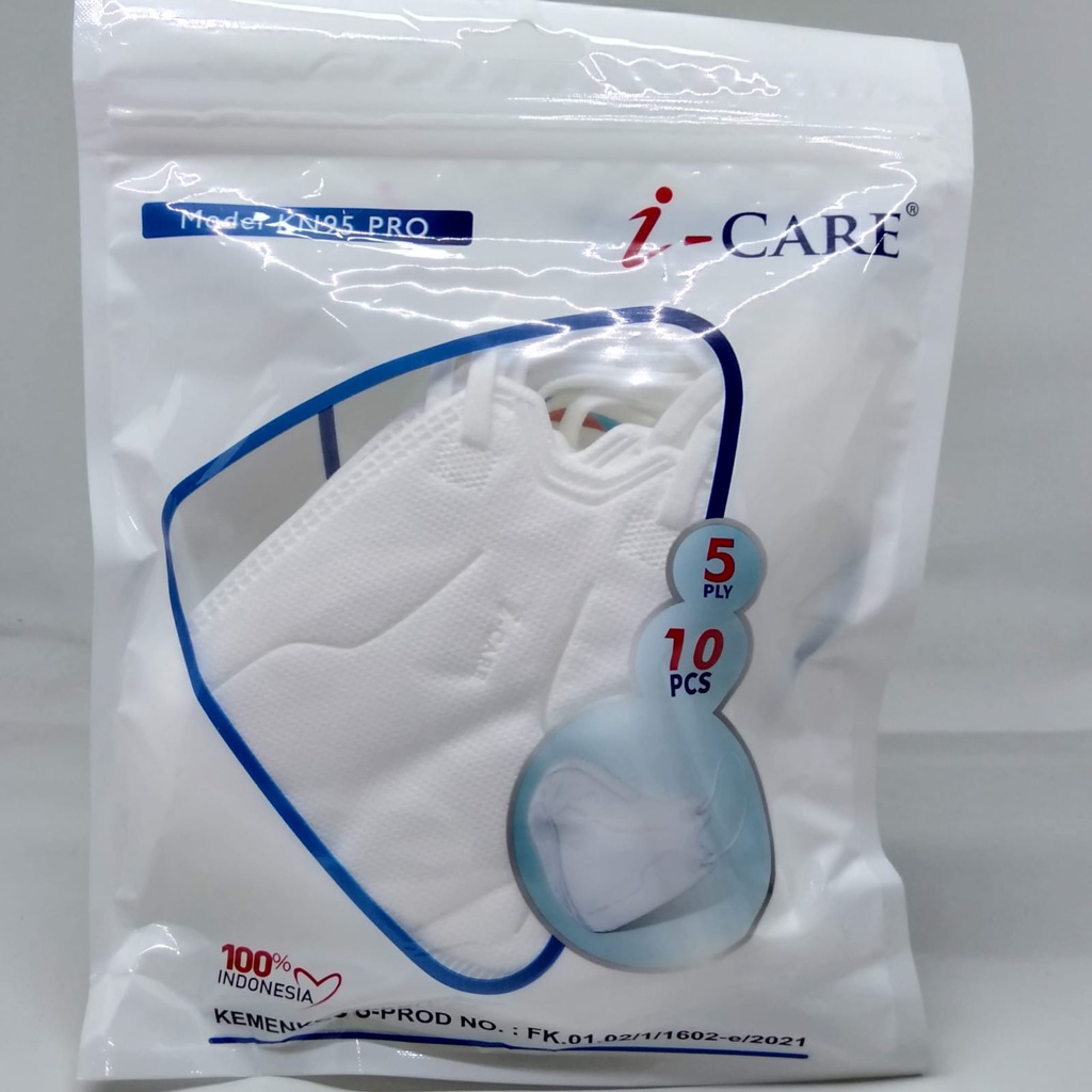 Surgical Mask KN95 Pro Sachet ICARE 5ply Premium Quality isi 10pc Kemenkes Masker Dewasa