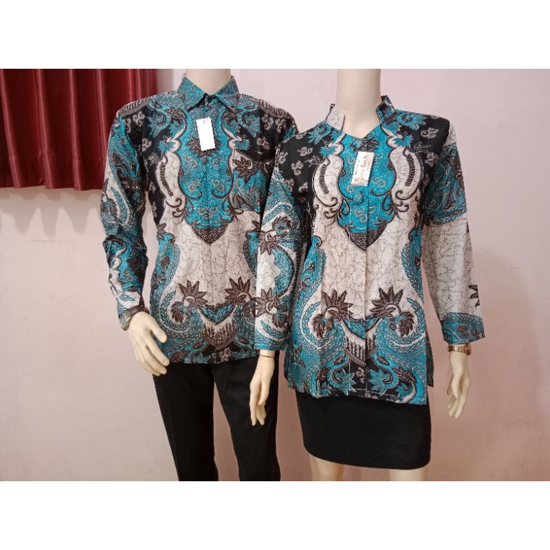 couple batik remekan kembang toska original arta batik super seragam kerja kantor pakaian pria wanit