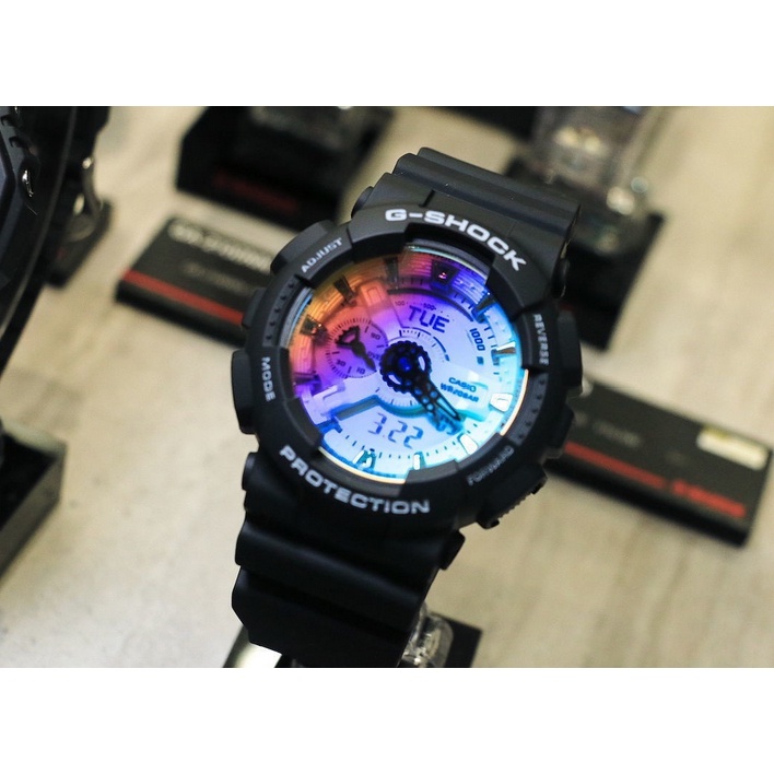 Jam Tangan Pria Casio G-Shock GA110 GA-110 Transparent Ice Tough 2.0 Black Samurai Japan Quartz Movement Dual Time Display 200M Water Resistant Shockproof and Waterproof World Time LED Auto Light Sports Wrist Watches