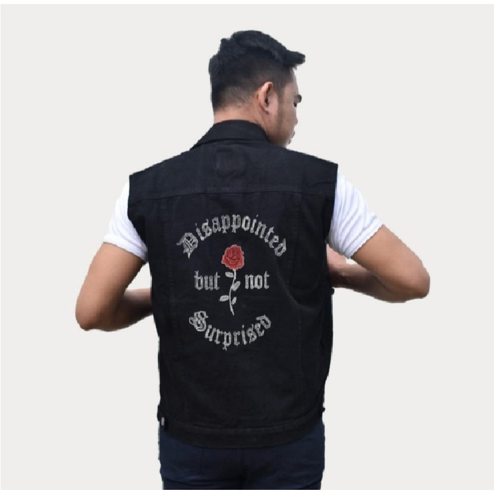 Rompi Jeans Hitam Motif Sablon / Rompi Motor Keren / Rompi Denim Cowo Best Seller