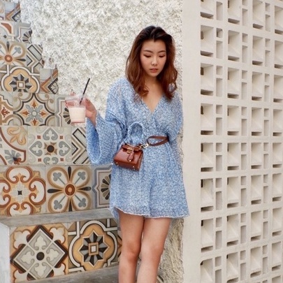 TMBM - Olivia Playsuit dress blue pita lengan panjang v neck baju wanita fashion women 2022 pantai b