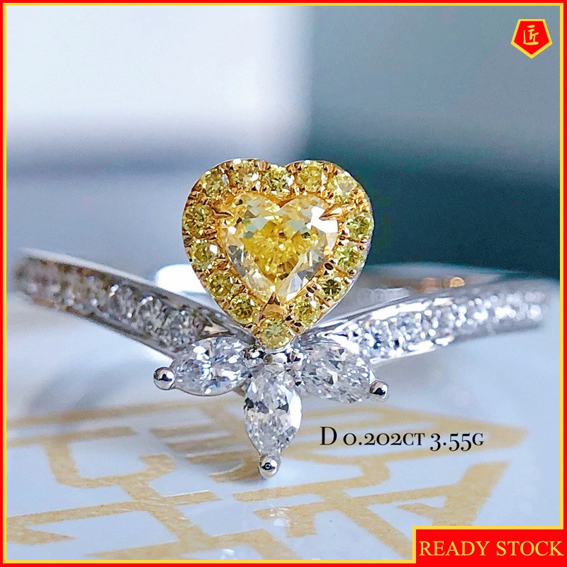 [Ready Stock]Fashion Simple Canary Citrine Heart-Shaped Ring