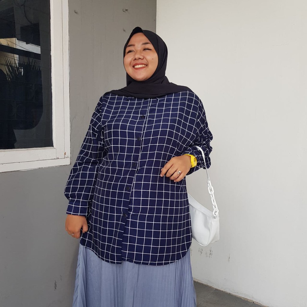 KEMEJA JUMBO XXL | XXXL KOTAK GINGHAM LD 130 120 LENGAN PANJANG WANITA BIG SIZE (COD)