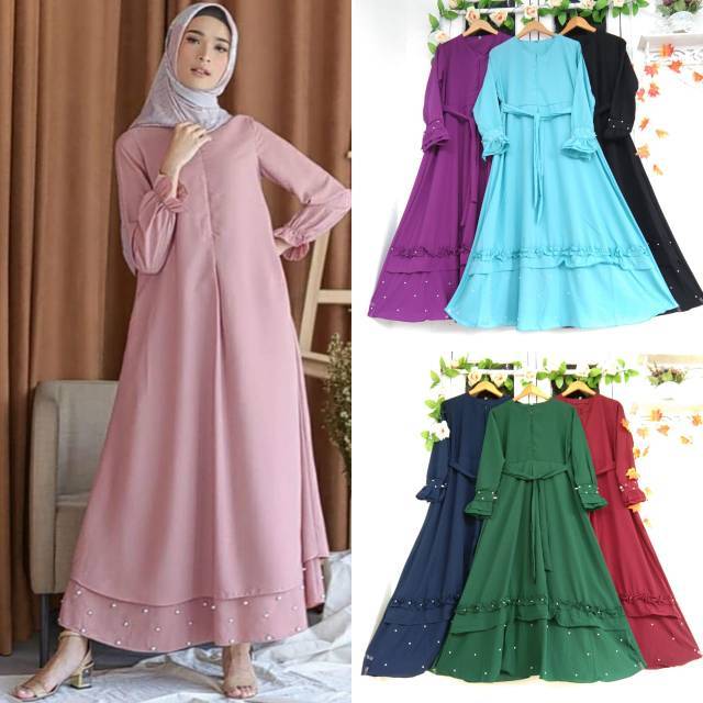 GRAGE SHOP ANDINI GAMIS mutiara busana muslim wolfis syari terbaru baju wanita pakaian remaja pastel