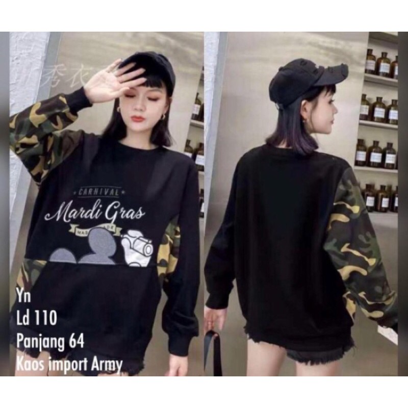 kaos lengan panjang wanita lengan army new arrival