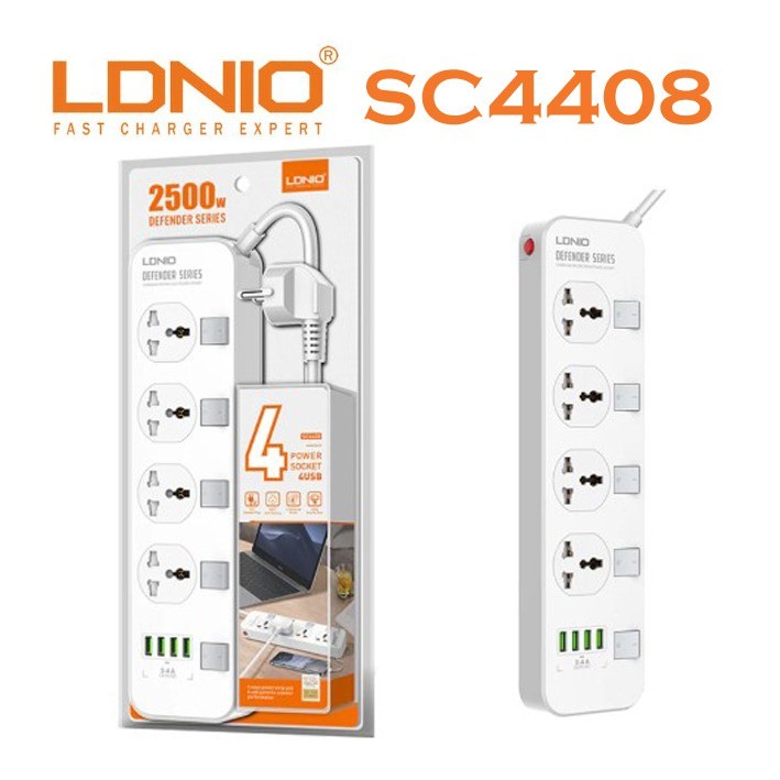 LDNIO SC4408 Stop Kontak 4 Universal Plug and 4 USB