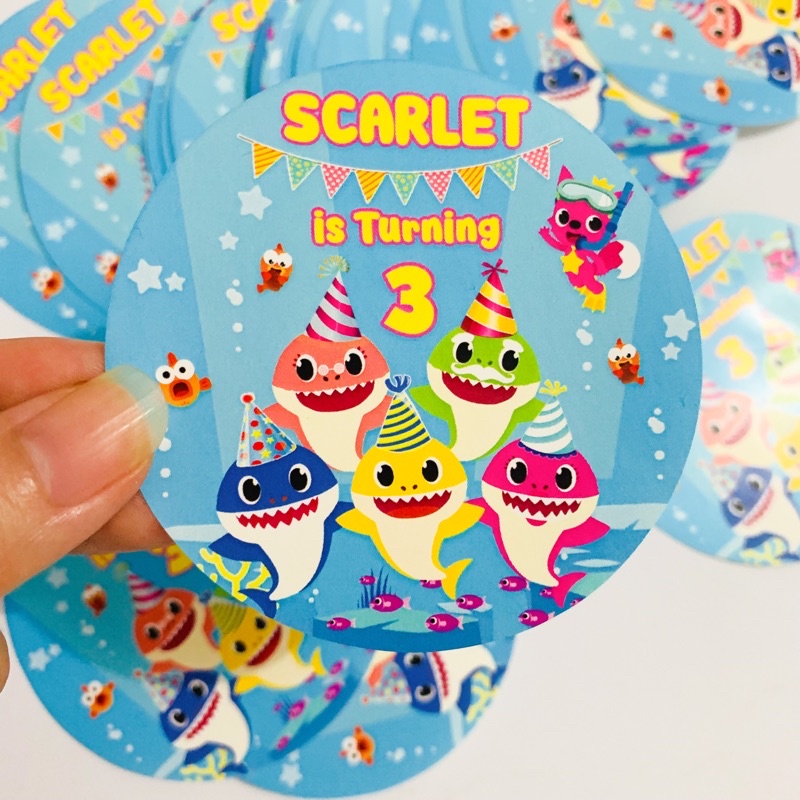 

Baby Shark Pinkfong Sticker Pudding / Tumpeng / Hampers / Bento / Sticker Birthday / Ulang Tahun
