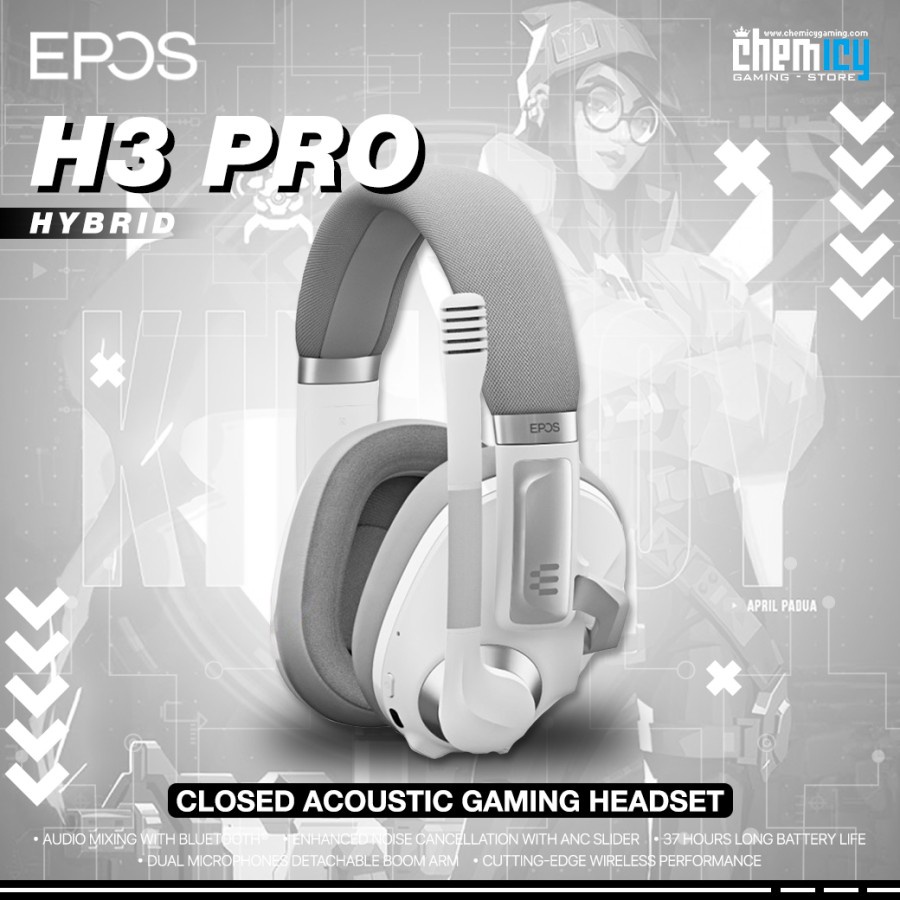 EPOS H3 Pro Hybrid White Closed Acoustic Bluetooth Gaming Headset