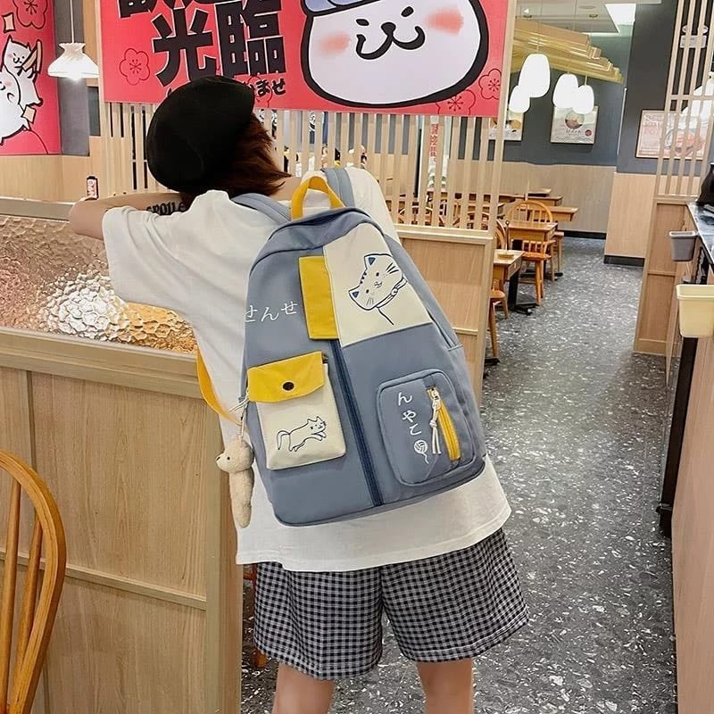 Diobrale - Tas Ransel Anak Remaja Wanita Motif Kucing Karakter Sekolah SD SMP Kekinian Terbaru 2024
