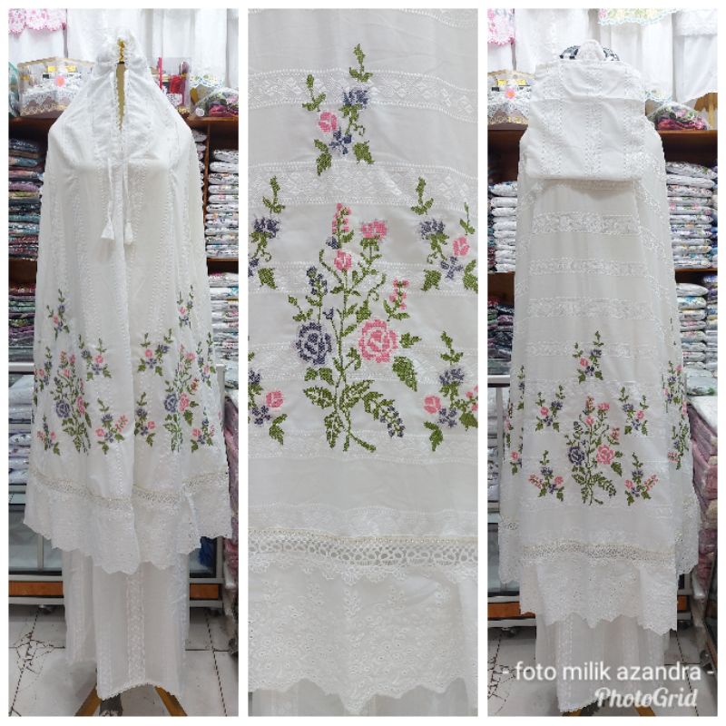 mukena bordir strimin swarosky khas bukittinggi padang