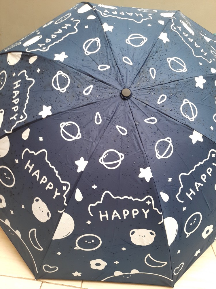 Payung Lipat 3 Happy Full Print / Lapis Hitam Anti Uv / Grc - 001