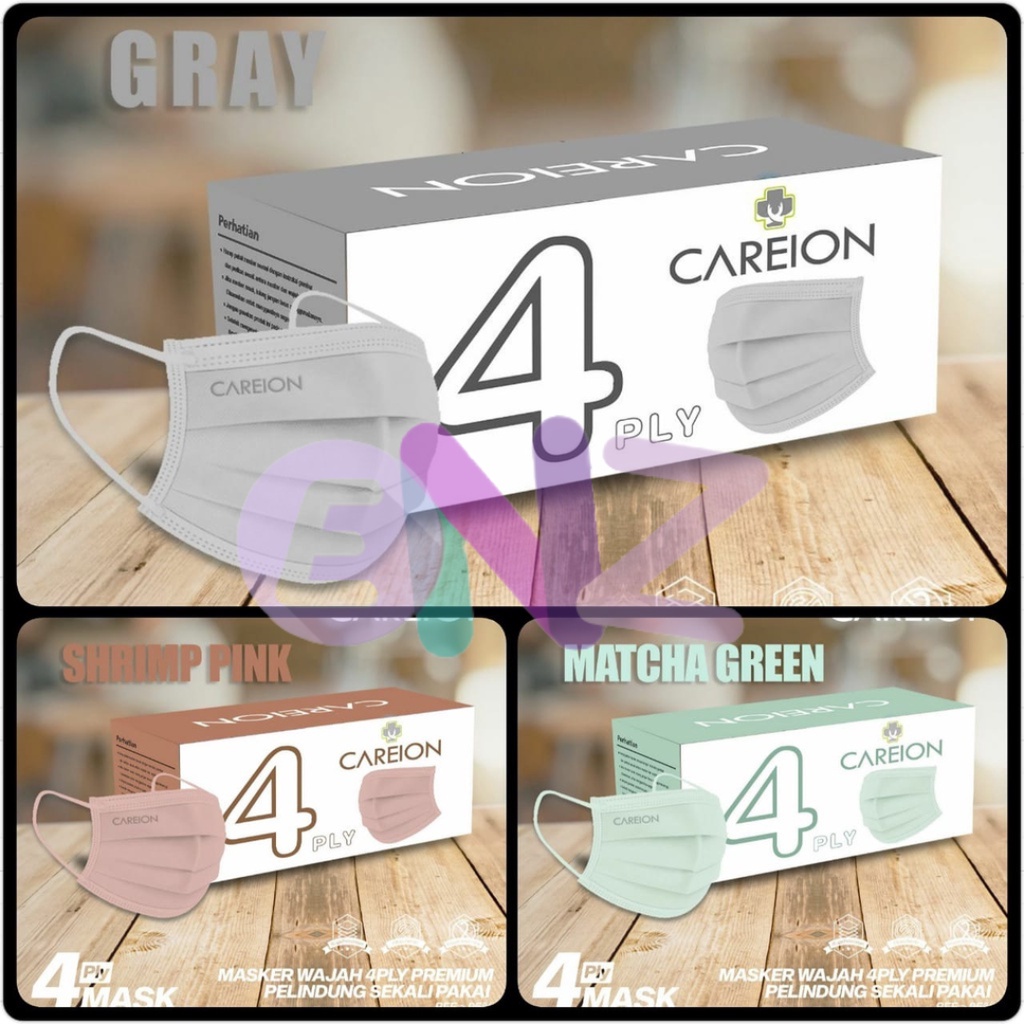 ENZ ® MASKER EARLOOP 4PLY 4 PLY CAREION EMBOSS PREMIUM HITAM PUTIH WARNA ISI 50 PCS UKURAN DEWASA 1002