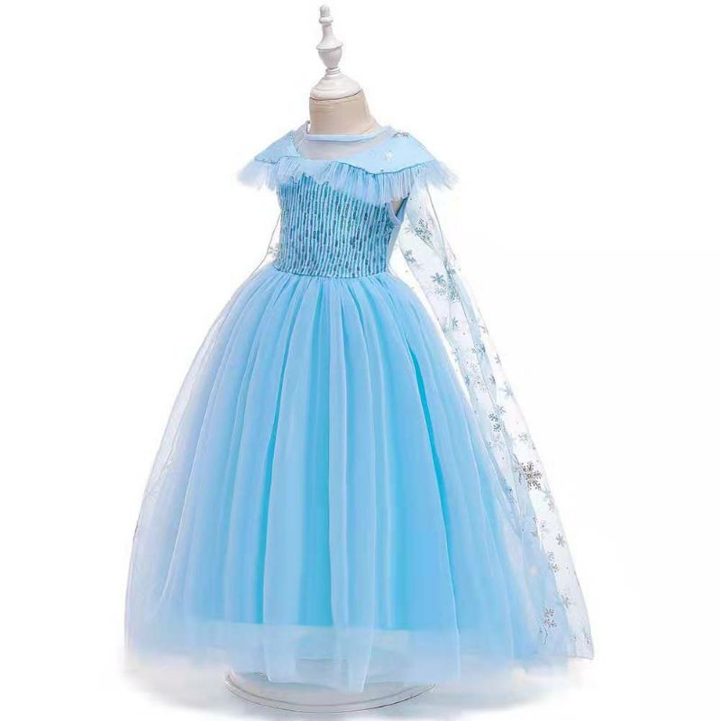 Dress anak Frozen with cape (jubah menempel)