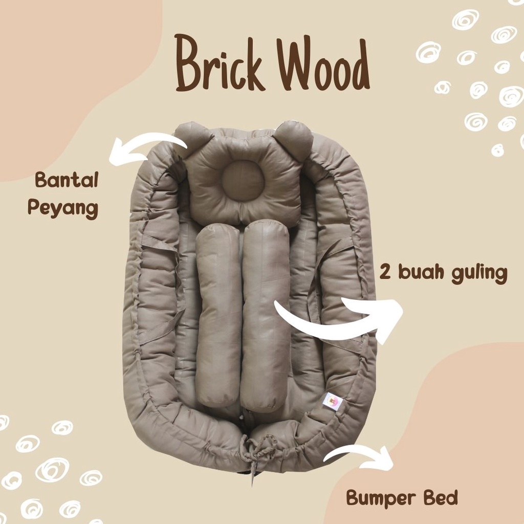 Bumper Bed Set Premium | Kasur Bayi Kelambu - Solid Color - Katun Kingkoil - Kelambu Lepas Complete Set Portable - Baby U Grow-32Brick Wood