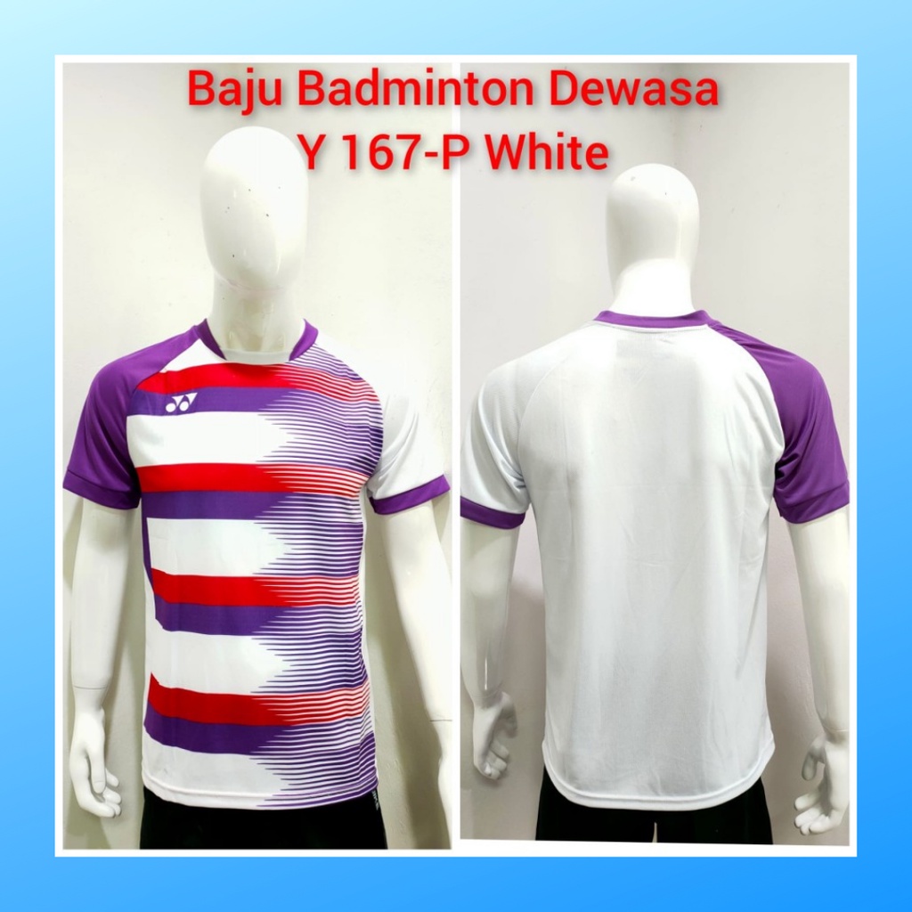 Kaos badminton pria jersey bulutangkis baju atasan jersy wanita dewasa t-shirt outfit seragam kostum olahraga casual suit pakaian jarsey oblong apparel sports jersi bulu tangkis Y167 putih polos