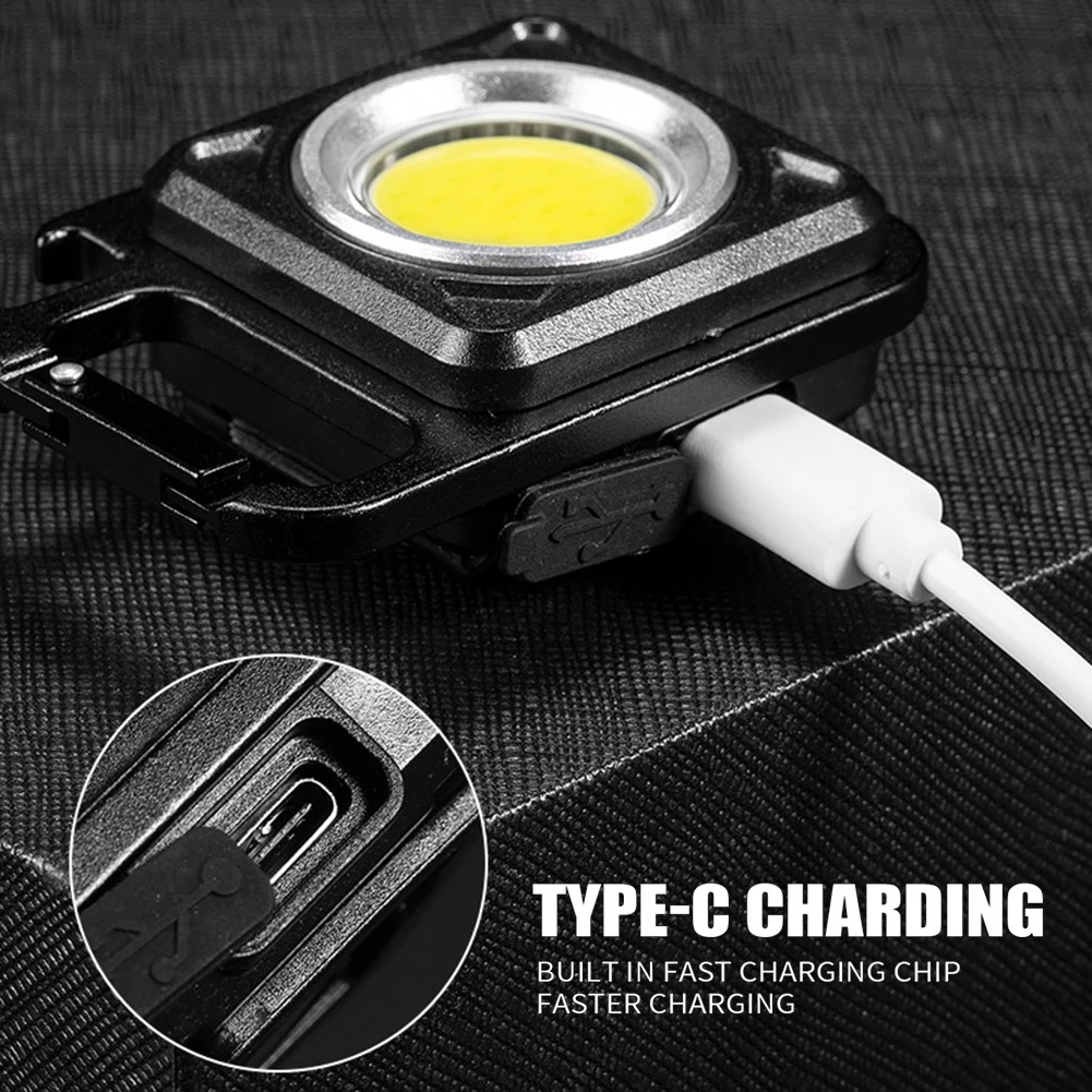 Lampu Senter LED COB Mini Portable Multifungsi USB Rechargeable Dengan Gantungan Kunci Untuk Camping / Hiking