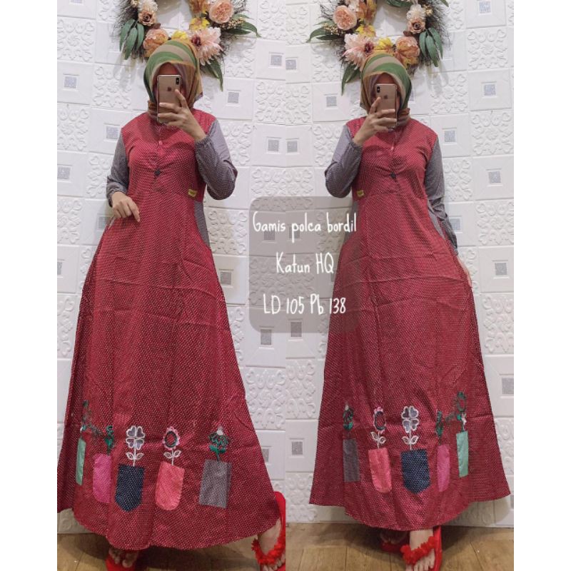 Gamis Inayah / Gamis Polka Bordir / Replika Dannis