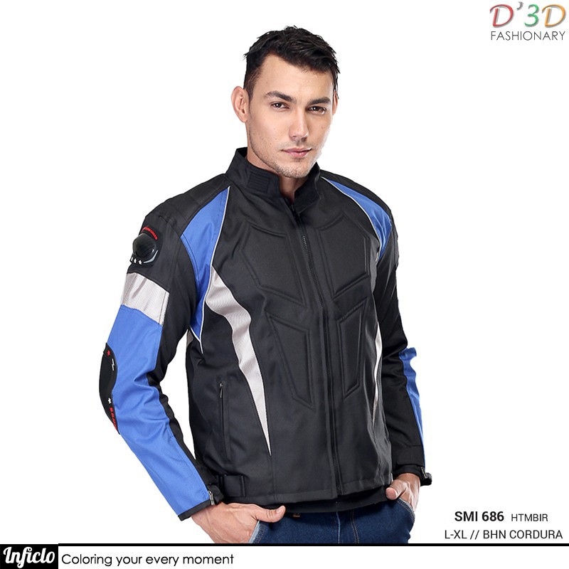 Jaket Touring Motor Pria Jaket Motor Cordura SMI 686 Hitam Biru D3D Fashionary
